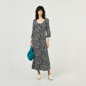 Ganni Black and White Floral Long Sleeve Dress